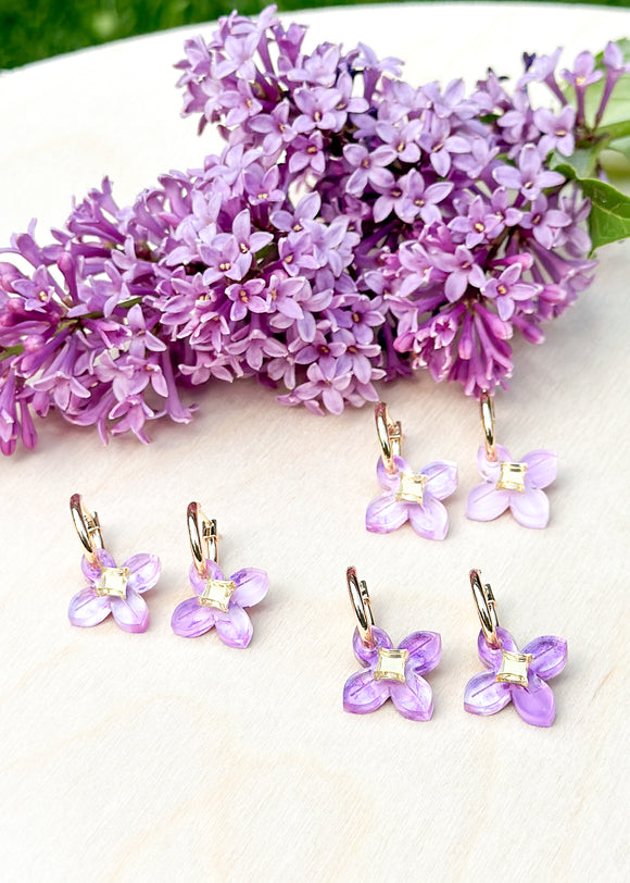 Lilac Hoop - Hand Painted - Spring Blooms Acrylic Earrings
