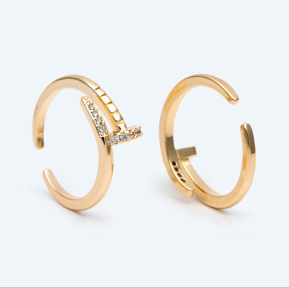 Minimalist T Ring - Adjustable Gold Ring