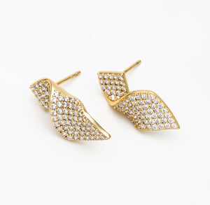 Rosalie - Pave Ribbon Gold Earrings