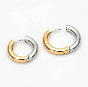 Genevieve - Mixed Metal Gold Silver Chunky Huggie Earrings