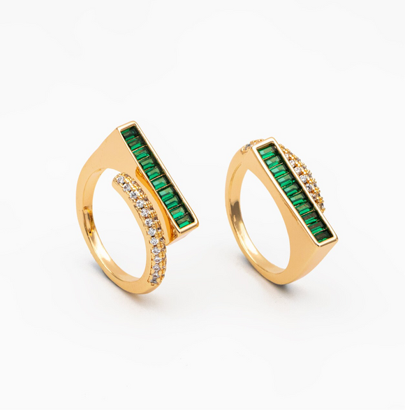 Emerald Bar Ring - Adjustable Gold Ring