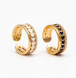 Hearts Gold & Pave Ring - Adjustable Gold Ring