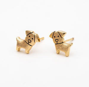 Brushed Gold Dog Stud - Gold Earrings