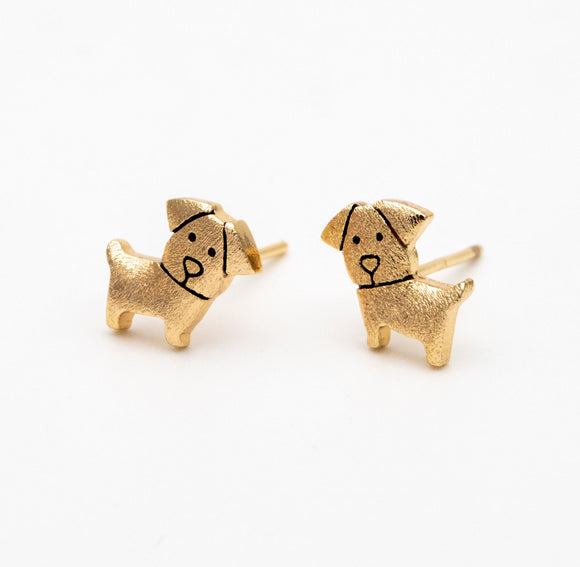 Brushed Gold Dog Stud - Gold Earrings