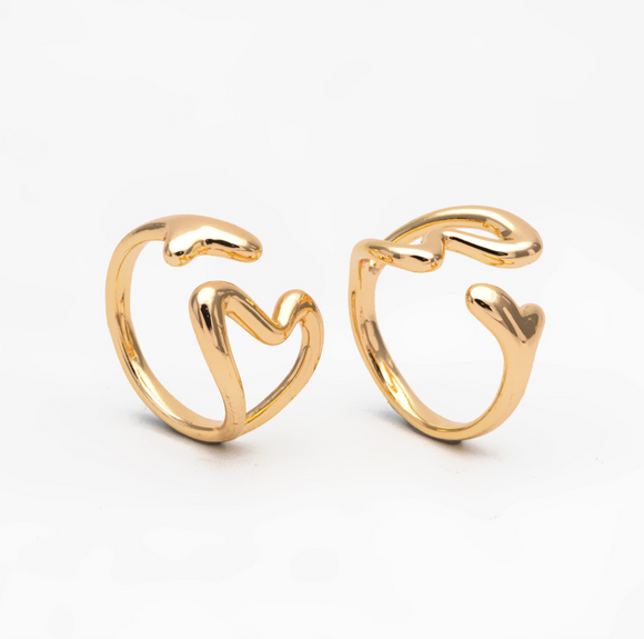 Double Heart Ring - Adjustable Gold Ring