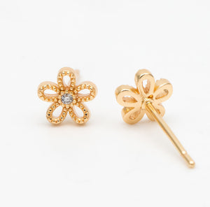 Pave Flower Stud - Gold Earrings