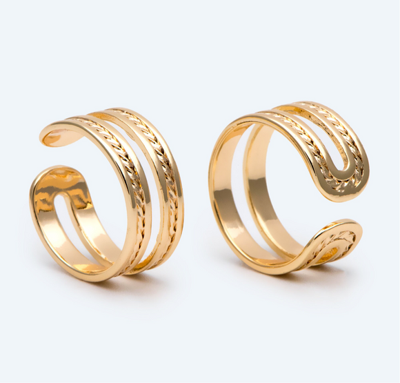 Rope Double Band Ring - Adjustable Gold Ring