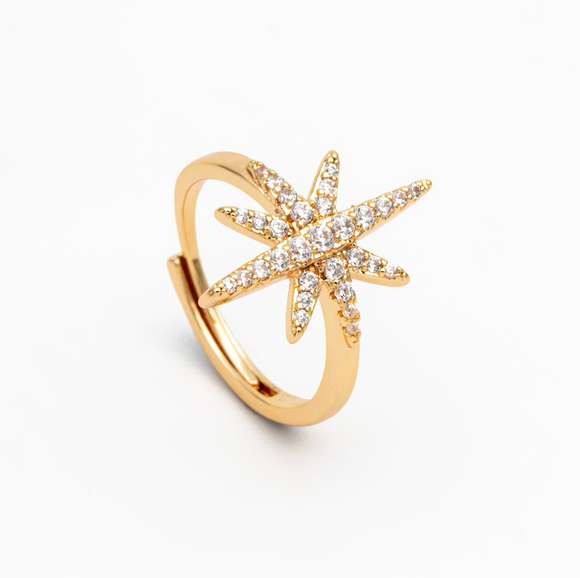 North Star Gold Pave Ring - Adjustable Gold Ring