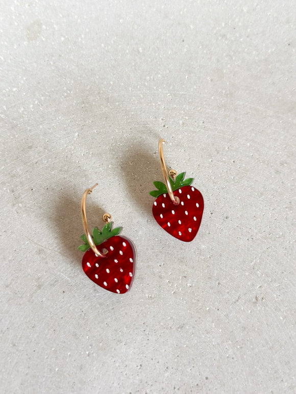 Strawberry Hoop - In Bloom - Acrylic Earrings