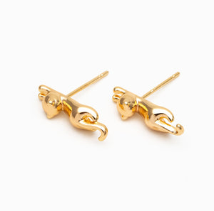 Stretching Kitty Gold Stud - Gold Earrings