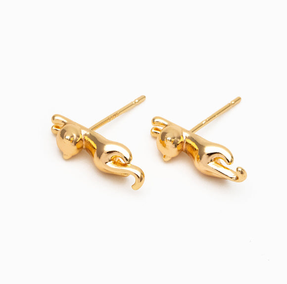 Stretching Kitty Gold Stud - Gold Earrings