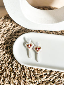 Harriet Heart Dangle - Valentines Acrylic Pearl Earrings