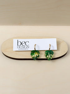 Hand Painted Monstera Hoop - Acrylic Earrings