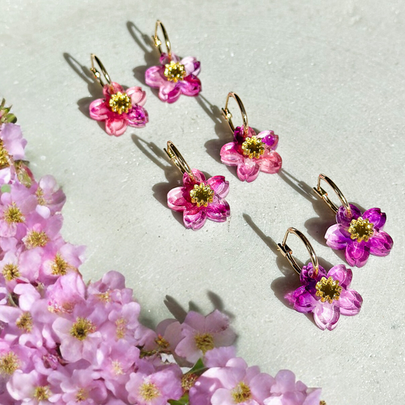 Blossom Hoop - Hand Painted - Spring Blooms Acrylic Earrings