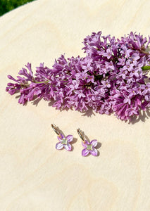 Lilac Hoop - Hand Painted - Spring Blooms Acrylic Earrings