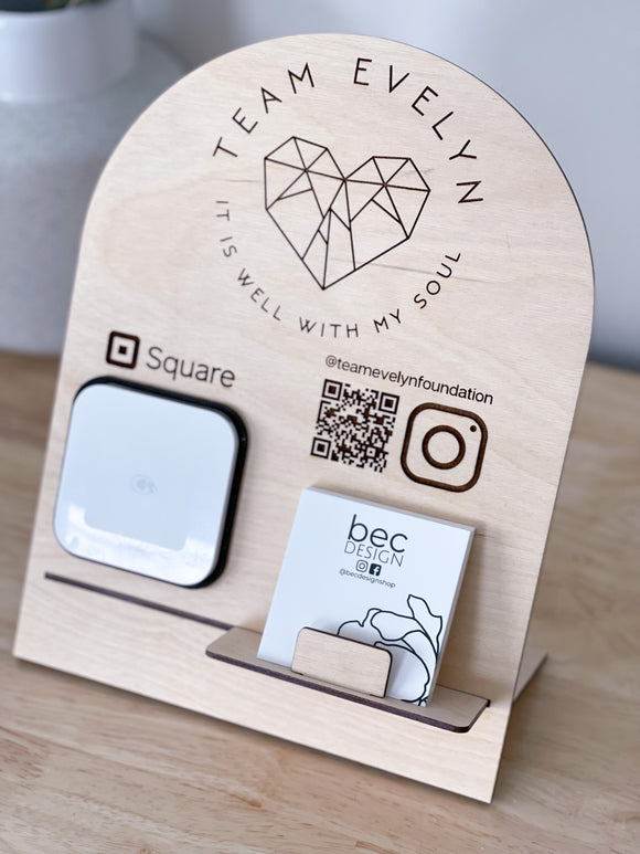 Payment Stand - Branded Square/Shopify Upright Tap - QR Code - Business Card Holder