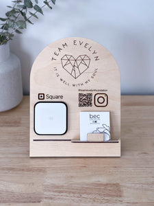 Payment Stand - Branded Square Upright Tap - QR Code - Business Card Holder